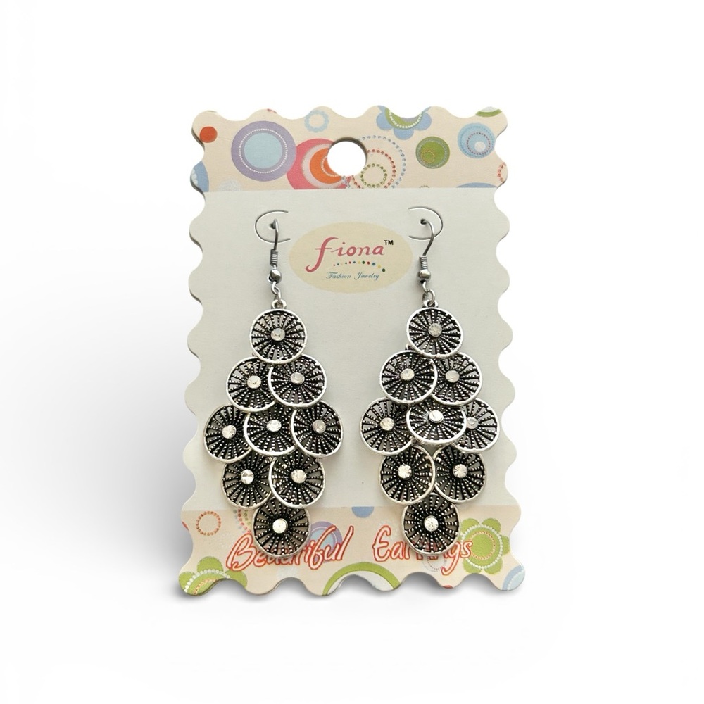 NWT Fiona Silver Tone Clear Rhinestone Chandelier Earrings Boho Statement